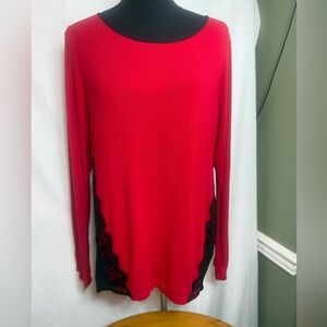 Cynthia Rowley Red and Black Lace Long Sleeve Top